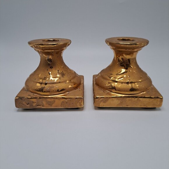 Wheeping Gold Tapered Short Candle Holders - Picture 1 of 11